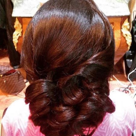 Red-brown curled updo