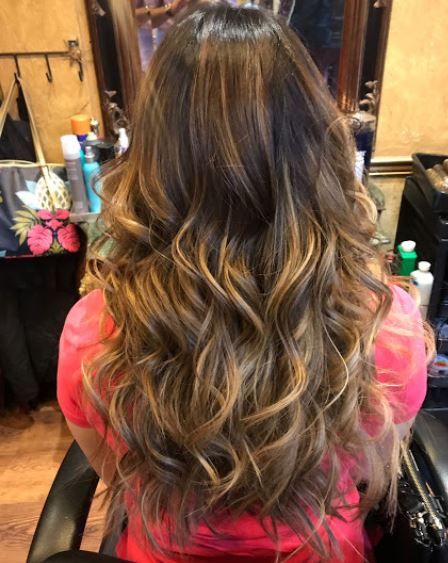 Long caramel balayage with soft waves