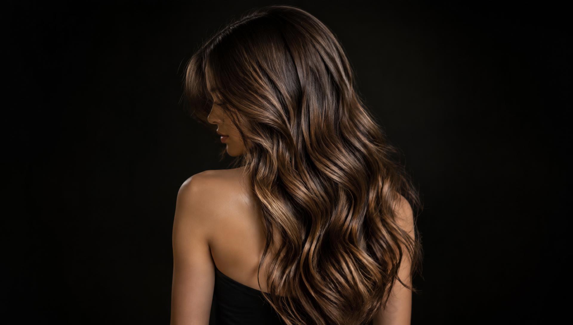 Long brunette hair with dimensional caramel balayage